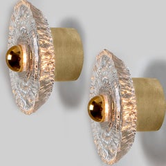 Paar runde Wandleuchten aus Goldglas von Peill Putzler, 1970
