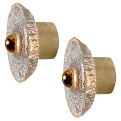Paar runde Wandleuchten aus Goldglas von Peill Putzler, 1970