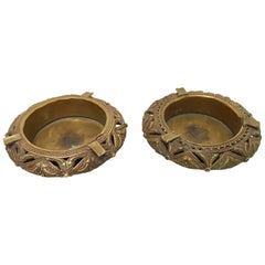 Vintage Pair of Round Handcrafted Brass Ashtrays