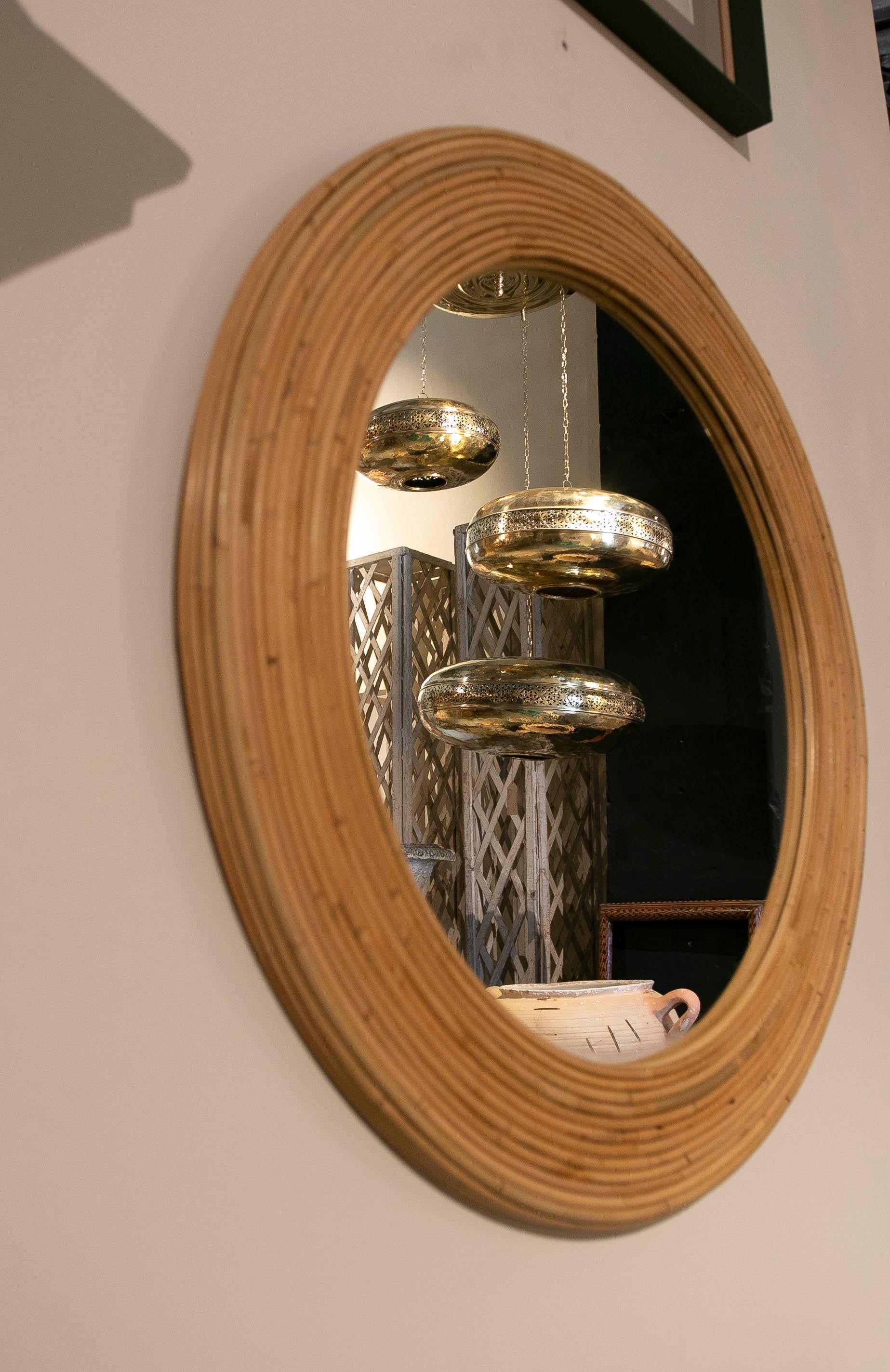 Pair of Round Handmade Wicker Wall Mirrors For Sale 9
