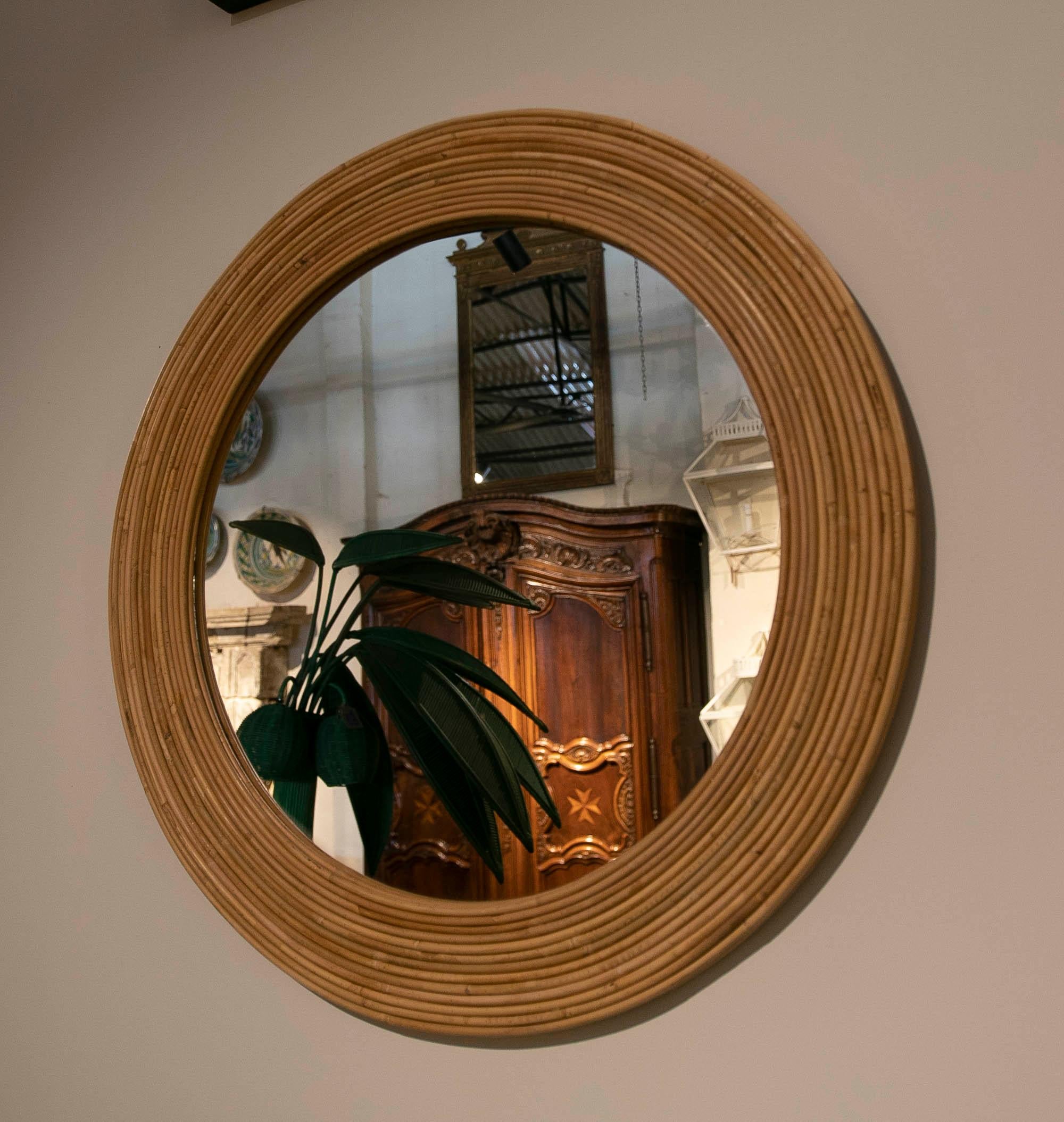 Pair of Round Handmade Wicker Wall Mirrors For Sale 10