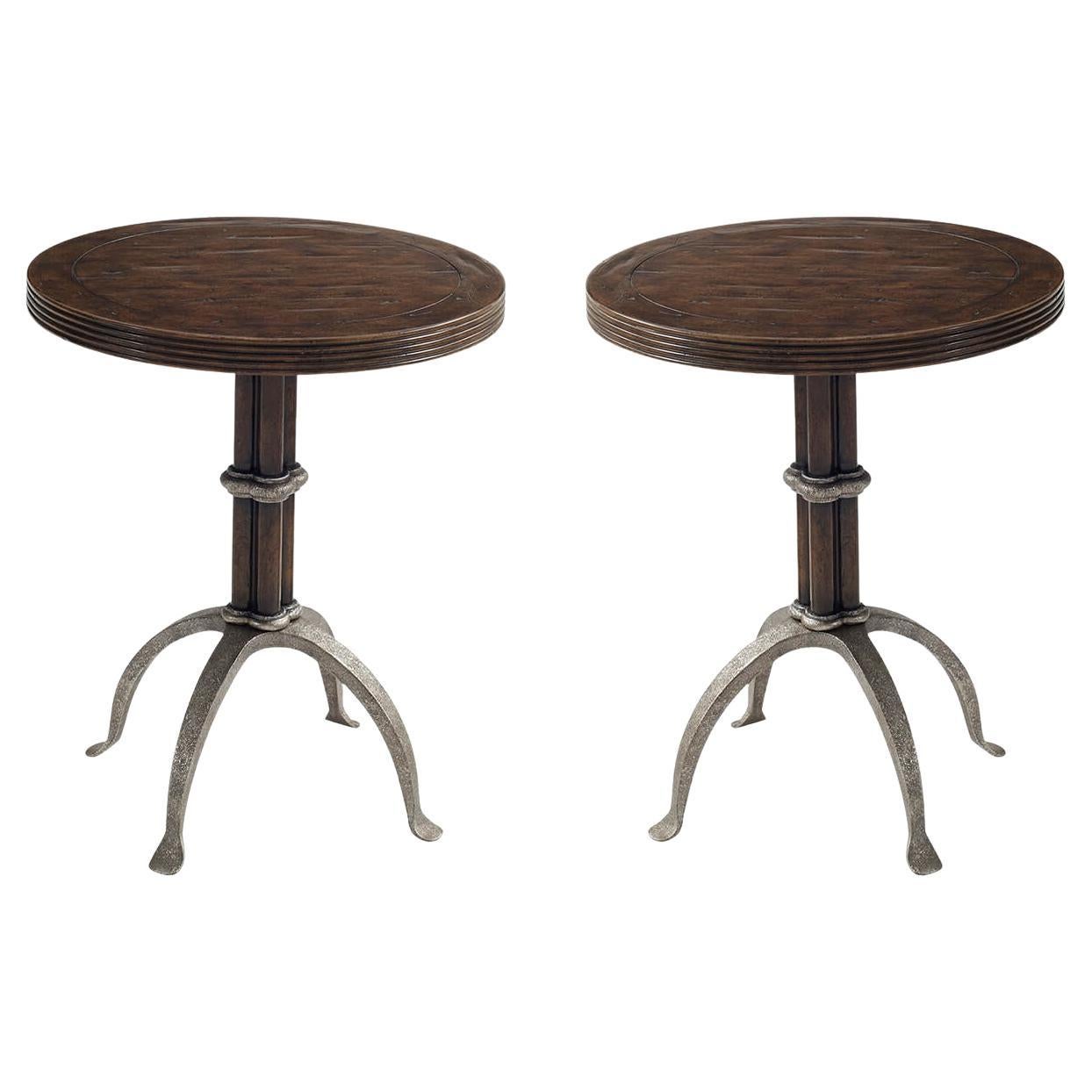 Pair of Round Industrial End Tables For Sale