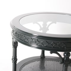 Pair of Round Lacquered Side Tables with Glass Top Inserts, circa 1970