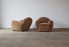 Pair of Round Leaning Club Chairs, Upholstered in Pure Alpaca