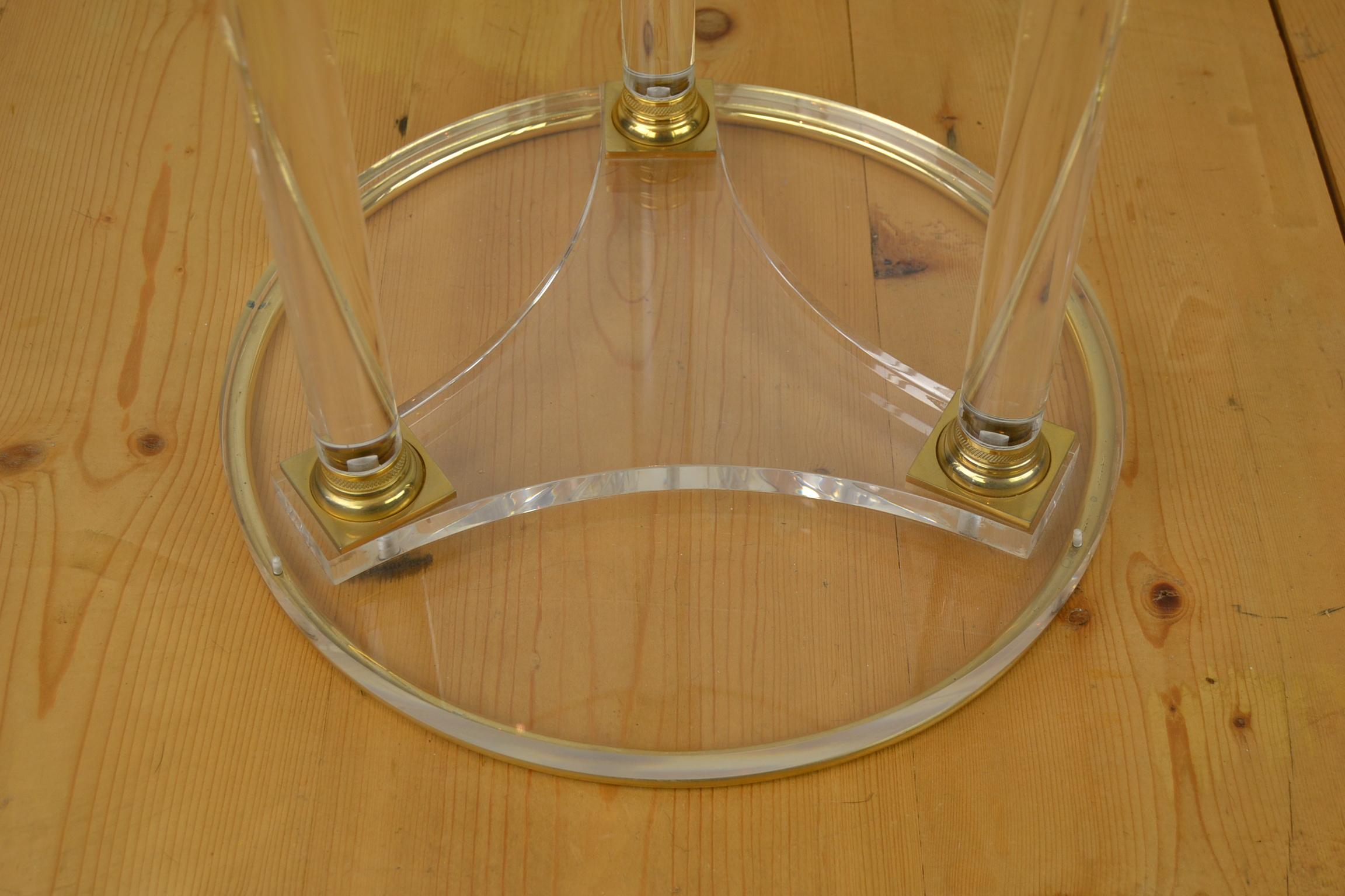 Pair of Round Lucite with Brass Side Tables, French Modern Design Tables , 1970s For Sale 1