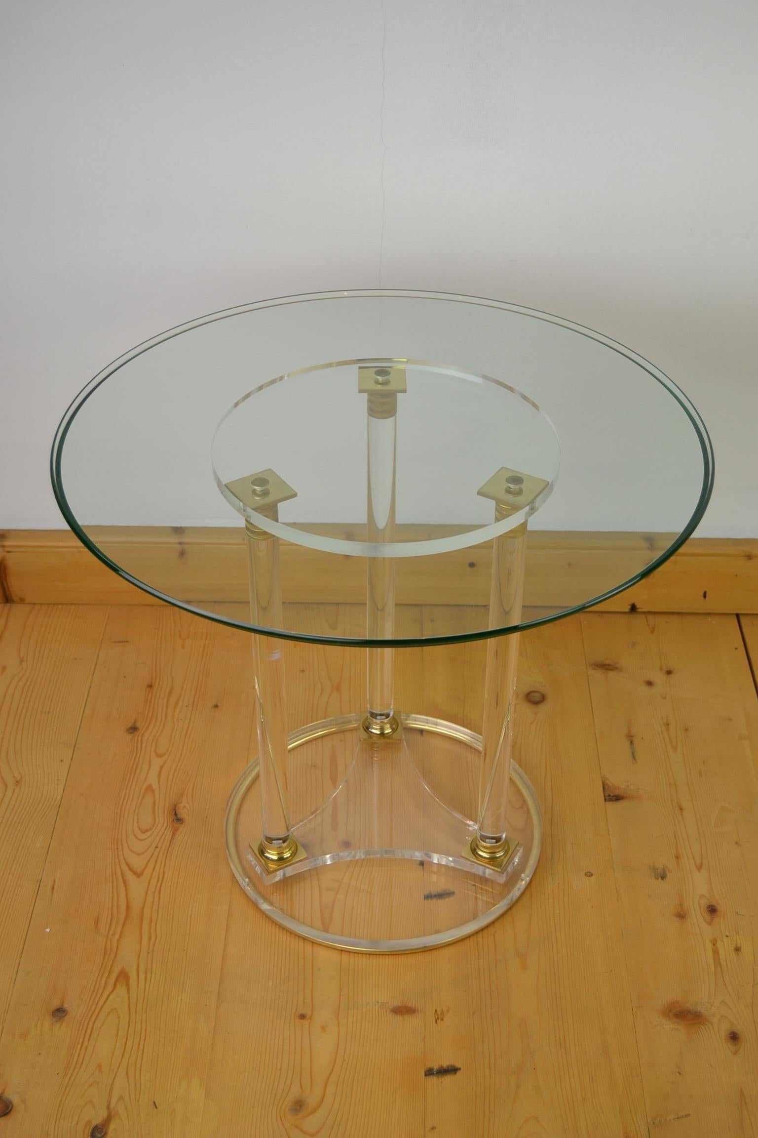 Pair of Round Lucite Side Tables, French Modern Design Tables , 1970s For Sale 3