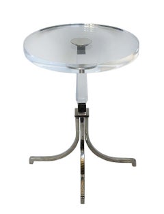 Paar runde Beistelltische aus Lucite und Chrom von Charles Hollis Jones, ca. 1970er Jahre