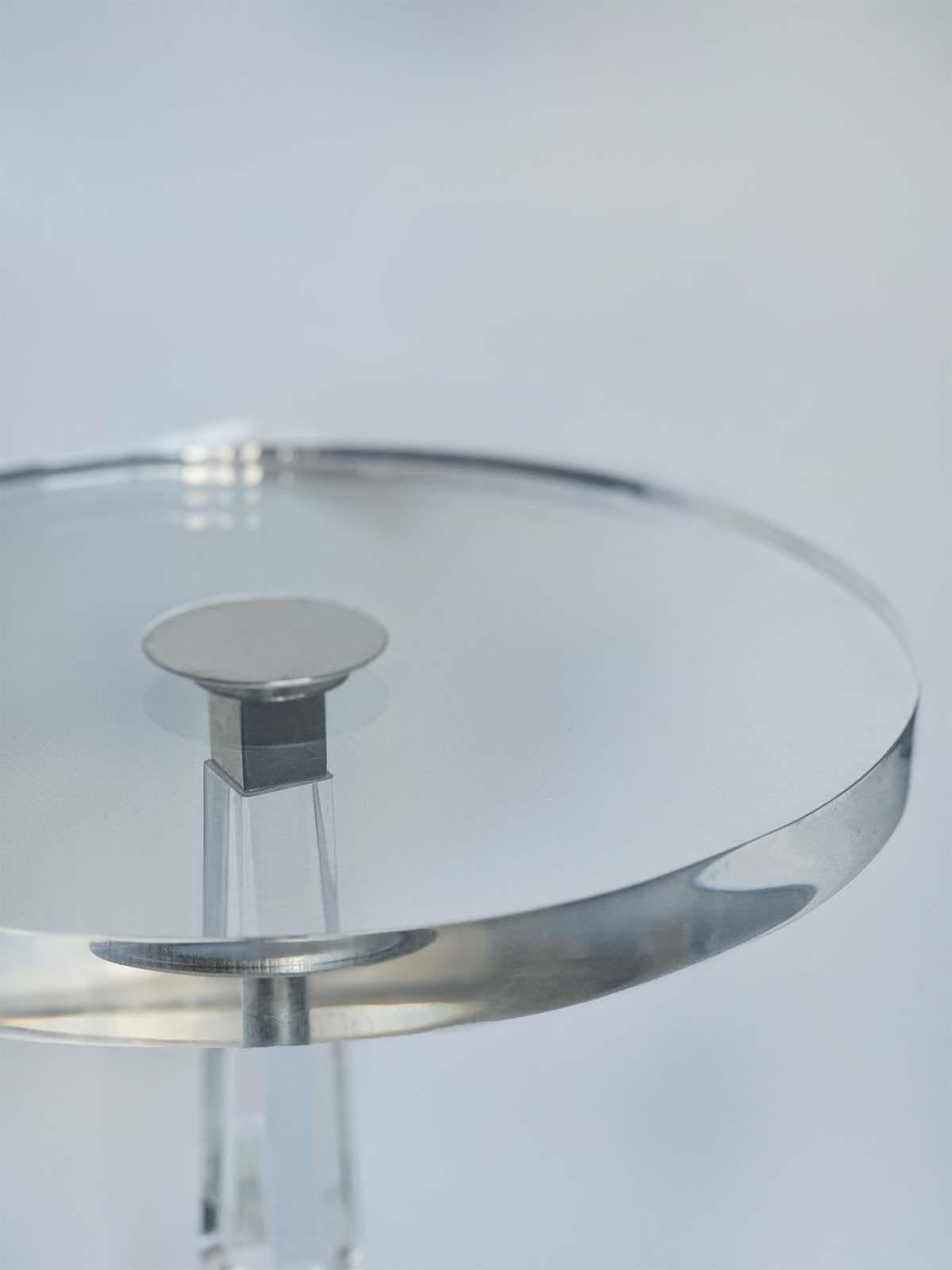 Late 20th Century Pair of Round Lucite and Chrome Side Tables by Charles Hollis Jones, c. 1970's For Sale