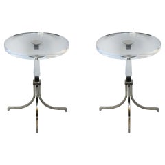 Pair of Round Lucite and Chrome Side Tables by Charles Hollis Jones, c. 1970's