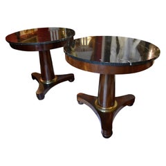 Pair of Round Mahogany Marble Topped French Empire Style Centre Tables