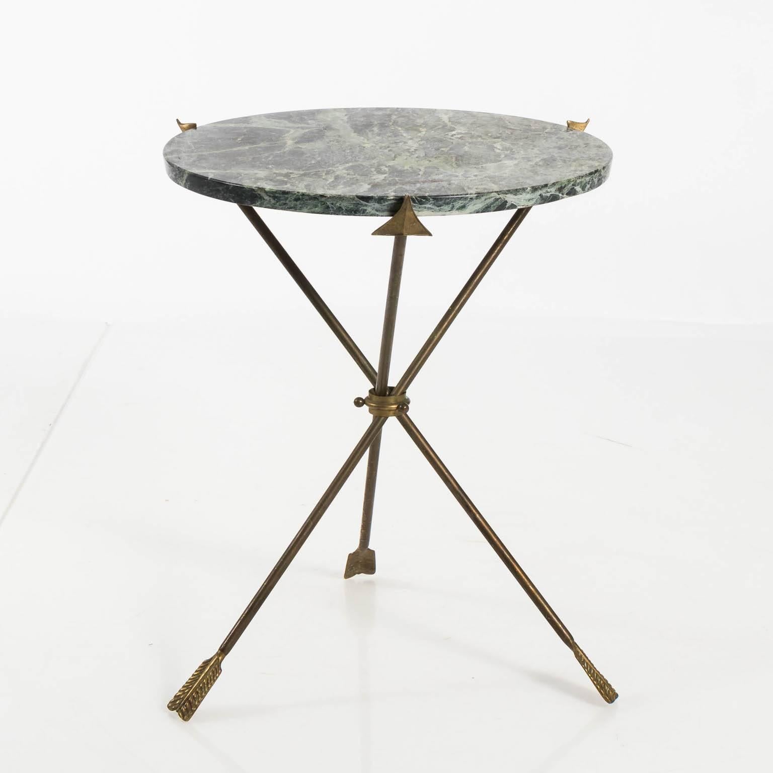 Brass Pair of Round Marble Directoire Style Side Tables