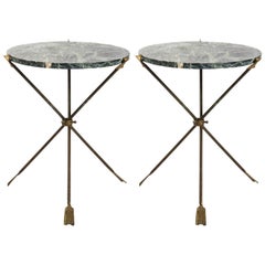Pair of Round Marble Directoire Style Side Tables