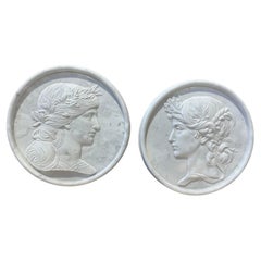Pair Of Round Marble Wall Reliefs/Plaques In The Classical Style