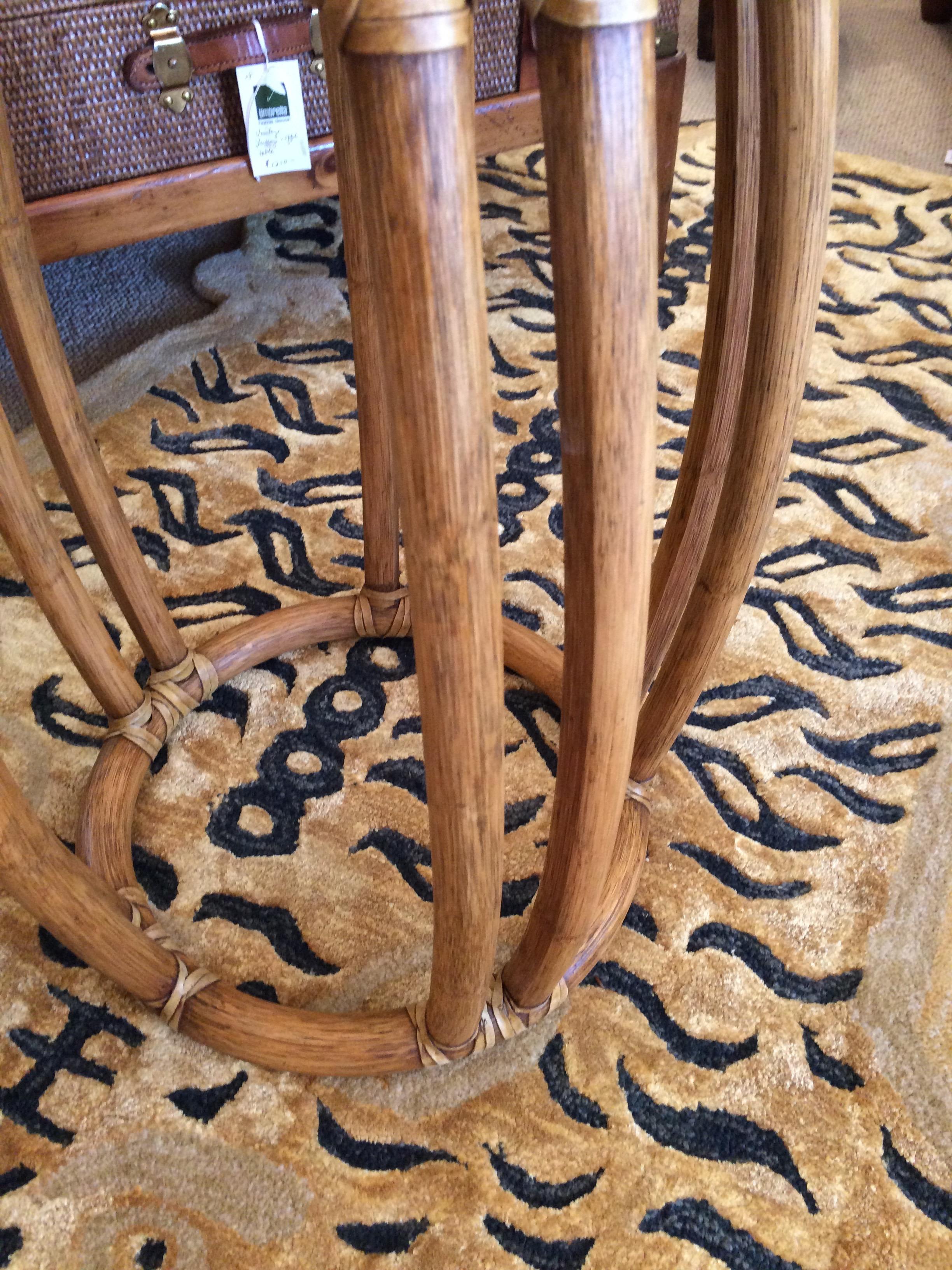 Pair of Round McGuire Wood and Rattan Trimmed Side Tables 3