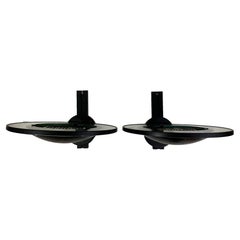 Pair of round metal black wall sconces by Etiluz