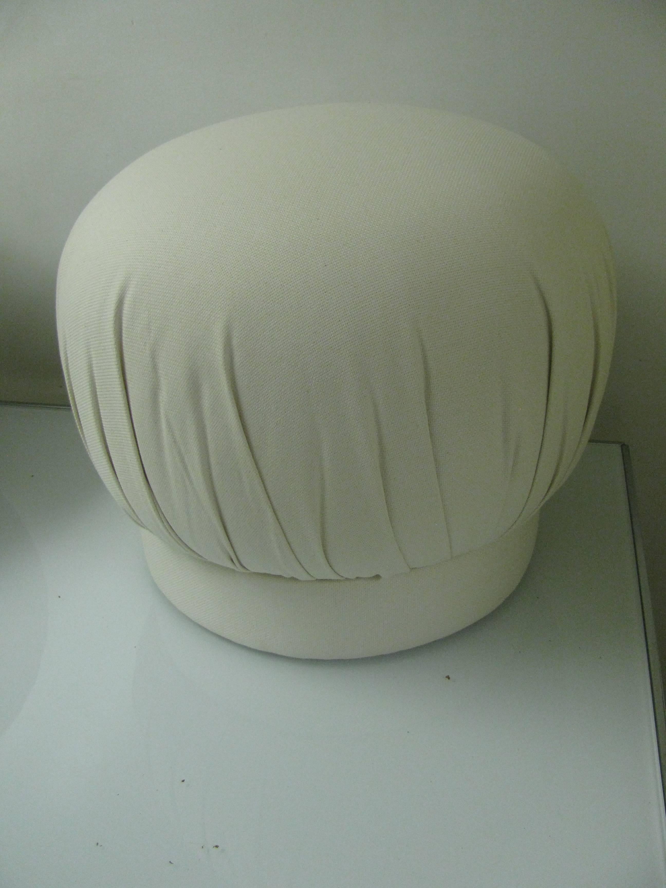 Pair of Round Mid-Century Modern His & Her Poufs For Sale 3