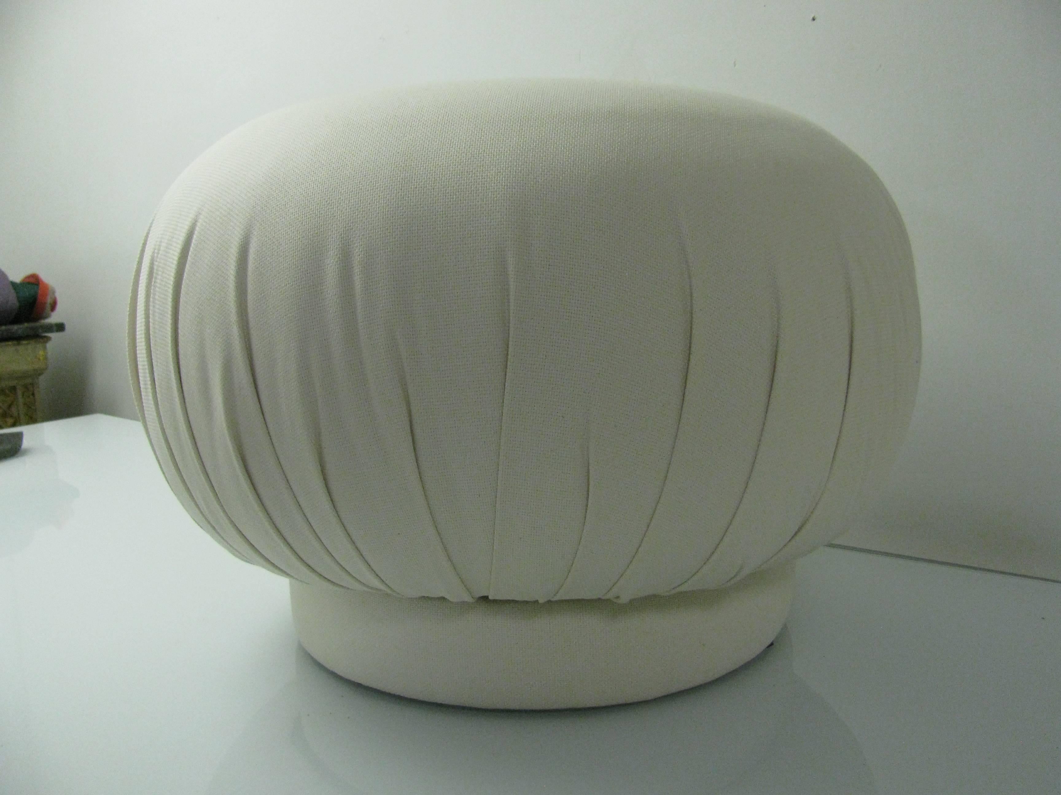 Hand-Crafted Pair of Round Mid-Century Modern His & Her Poufs For Sale