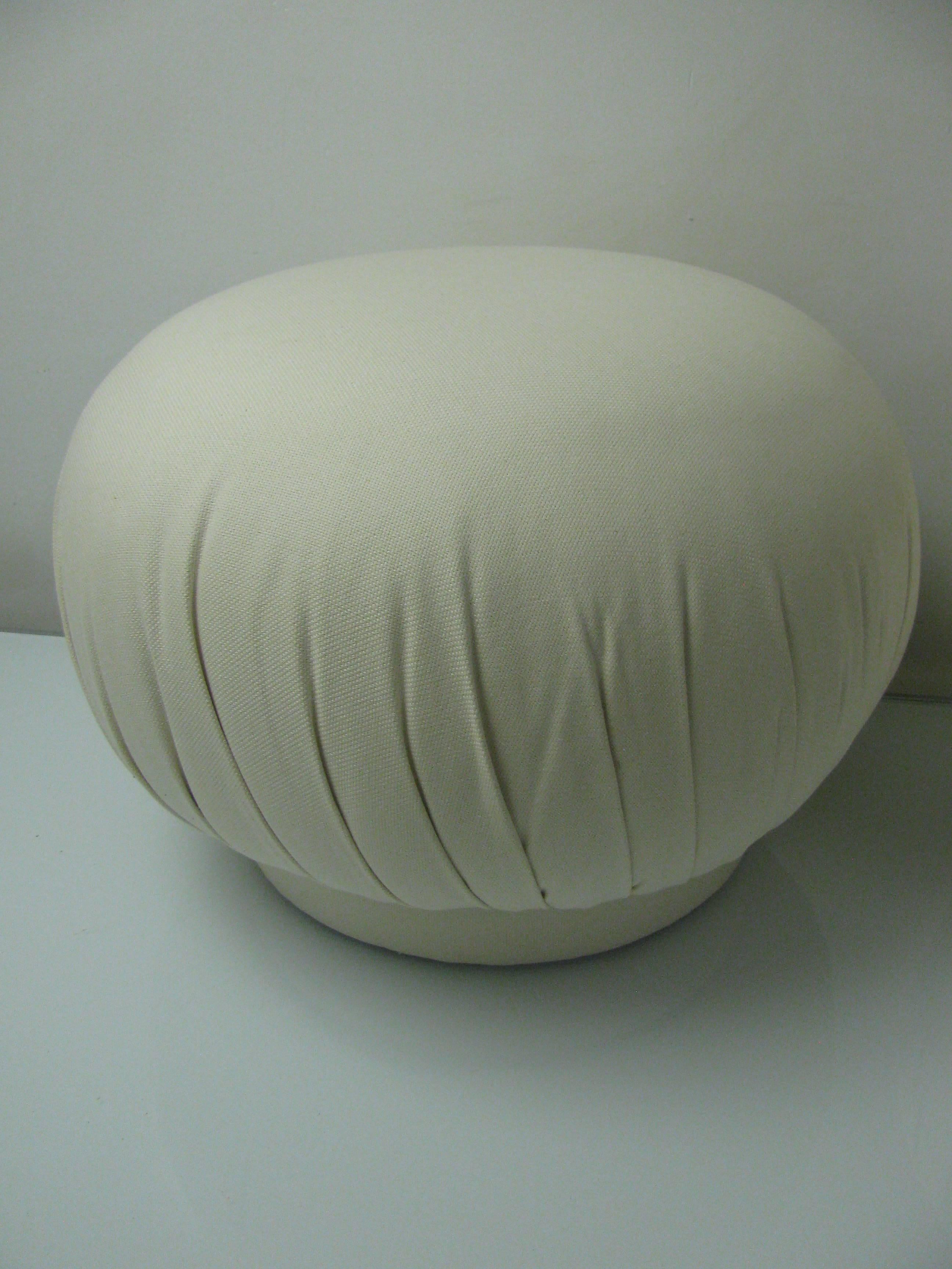 Pair of Round Mid-Century Modern His & Her Poufs For Sale 1