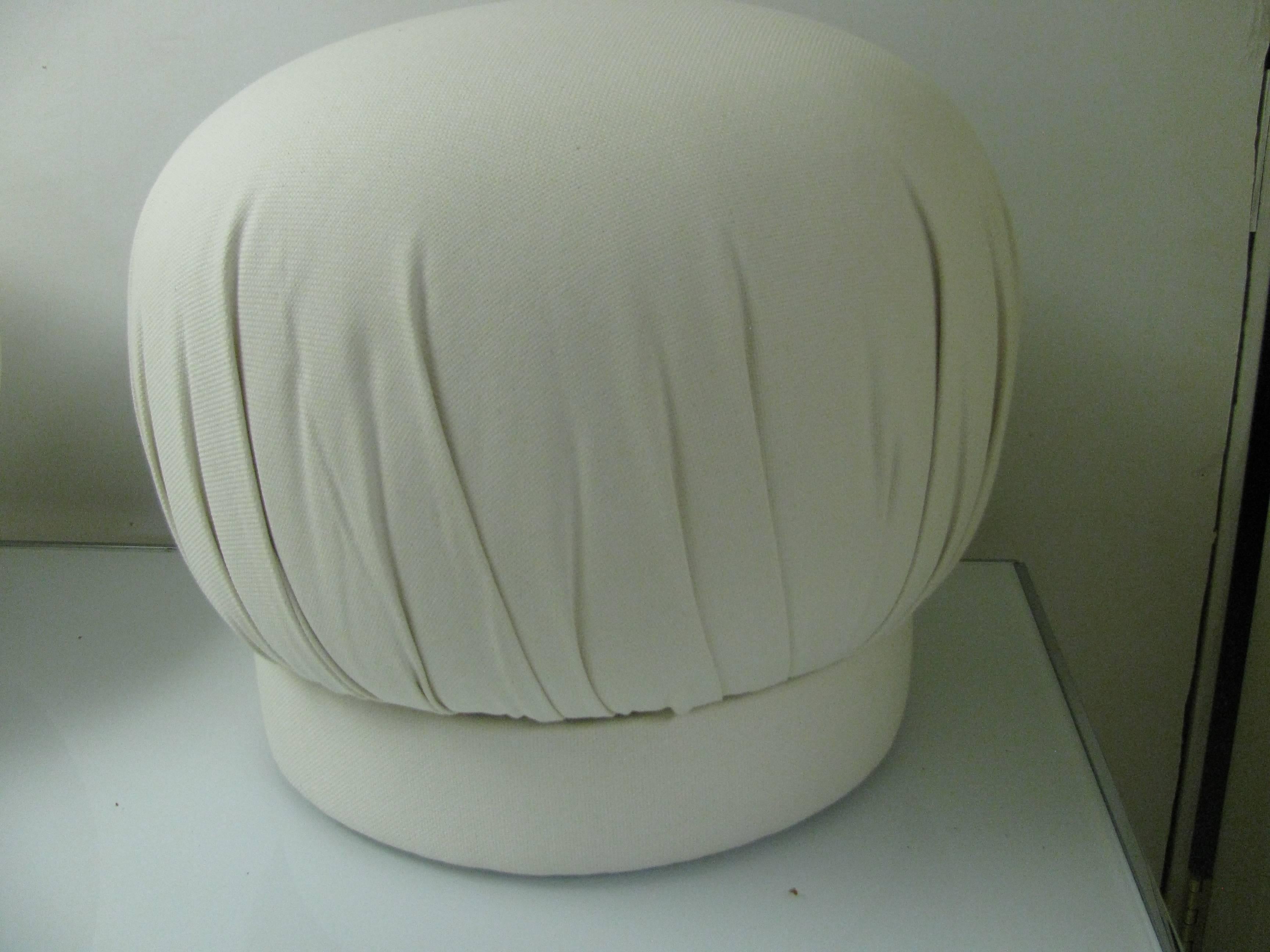 Pair of Round Mid-Century Modern His & Her Poufs For Sale 2