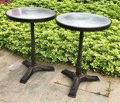 Pair of Round Machine Age Side Tables, Cast Iron Base, Aluminum Tops, France