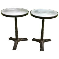 Pair of Round Machine Age Side Tables, Cast Iron Base, Aluminum Tops, France