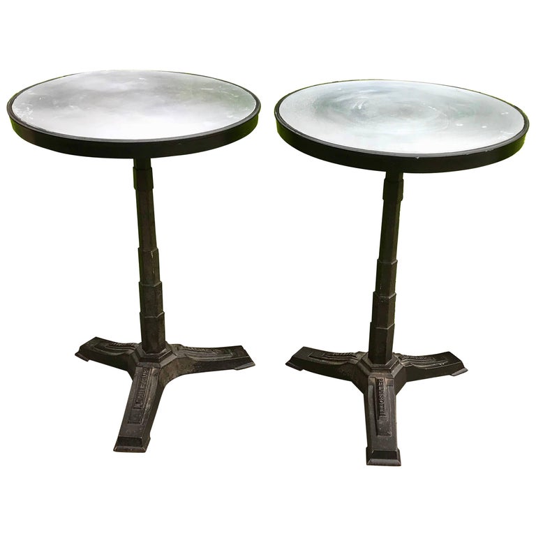 Pair Of Round Midcentury Side Tables Cast Iron Base With Aluminium Tops France
