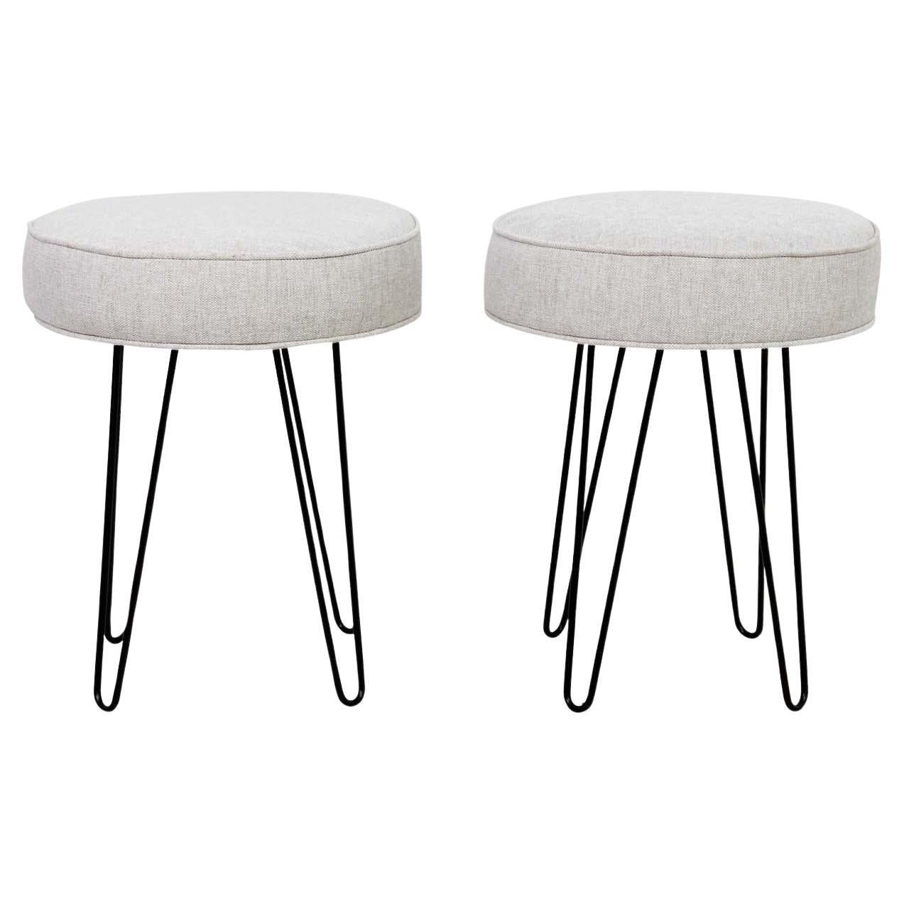 Coppia di panche o sgabelli rotondi a forcella in stile Midcentury