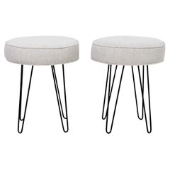 Paire de bancs ou tabourets ronds en épingle à cheveux de style Midcentury