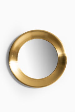 Pair of Round Mirrors in Brass Model Nr 133 Produced by Glas Mäster in Sweden