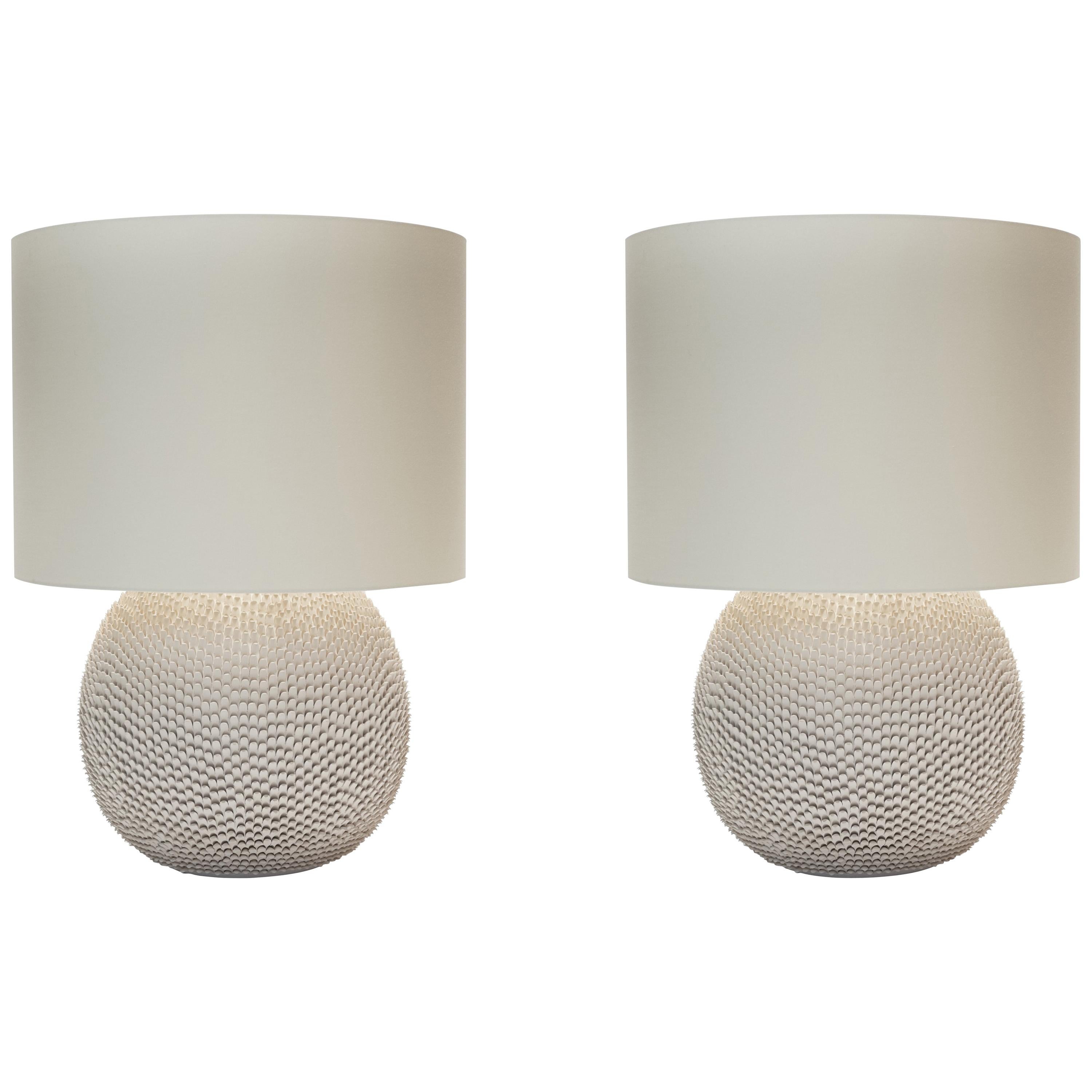 Pair of Round Modern Ceramic Table Lamps
