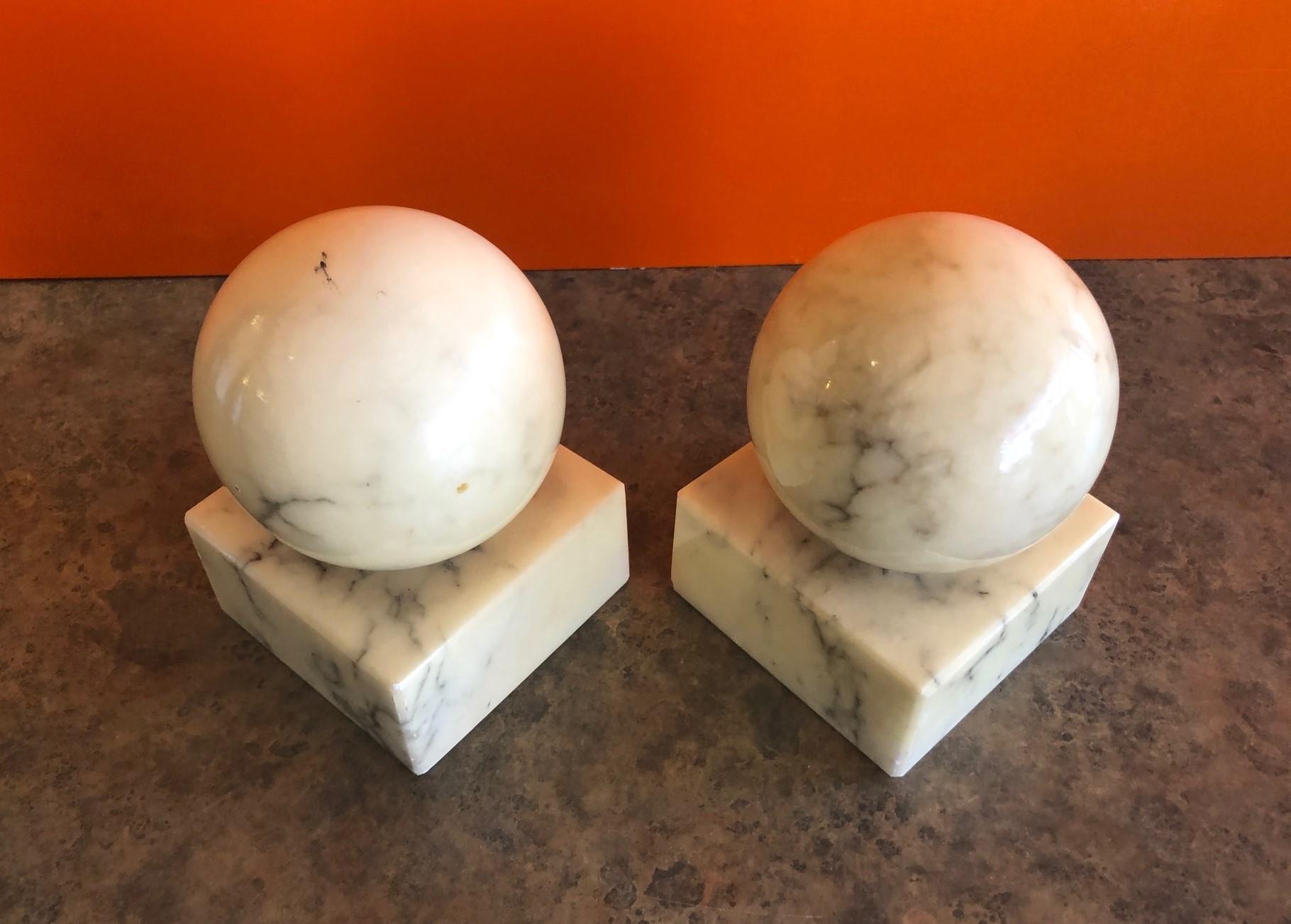 Mid-Century Modern Pair of Round Modernist Solid Marble Bookends