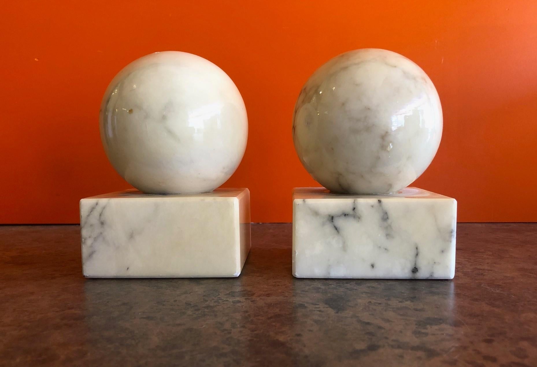 Italian Pair of Round Modernist Solid Marble Bookends
