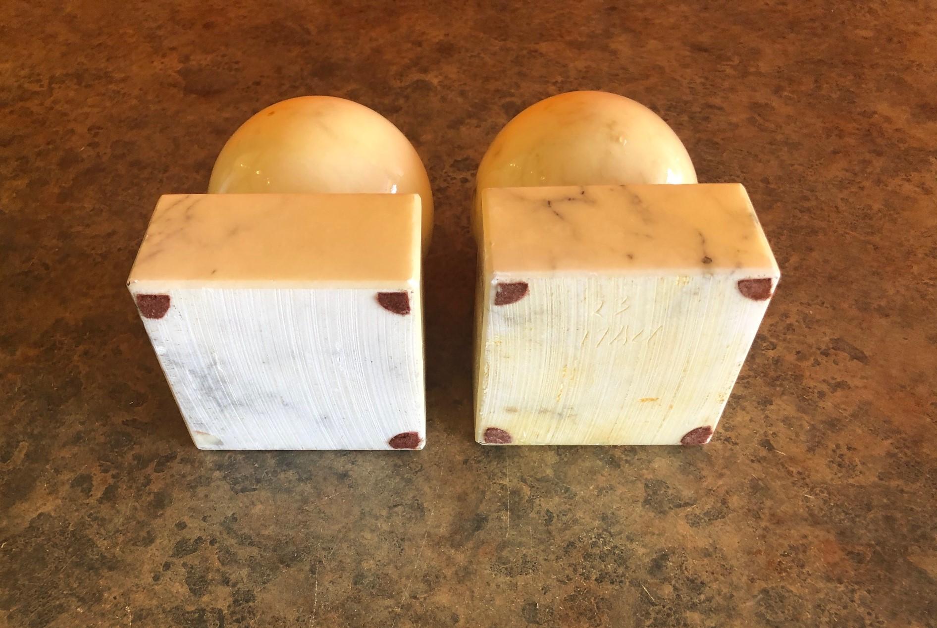 20th Century Pair of Round Modernist Solid Marble Bookends