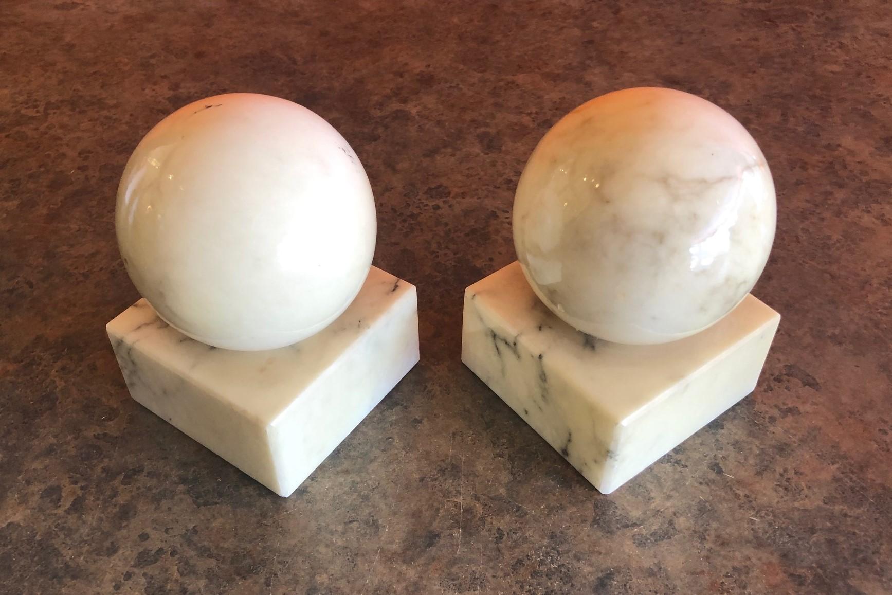 Pair of Round Modernist Solid Marble Bookends 1