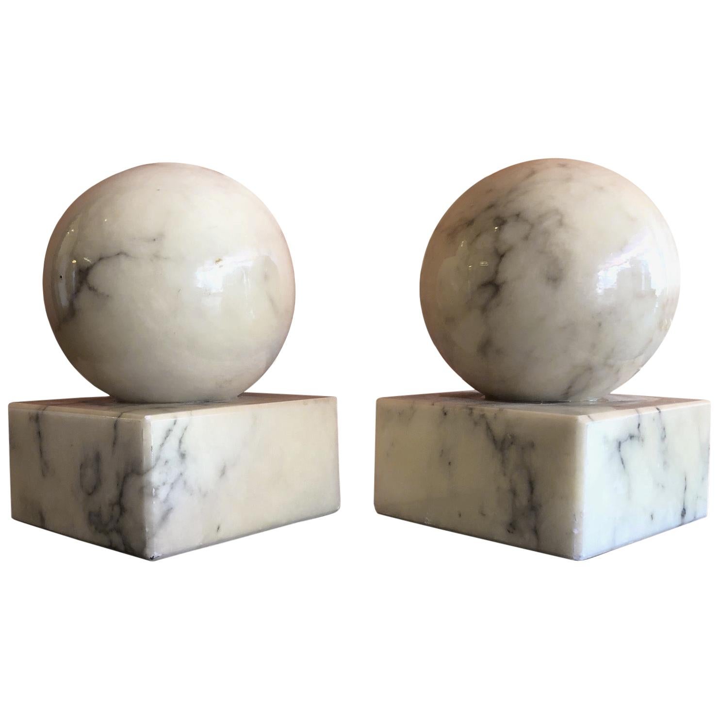 Pair of Round Modernist Solid Marble Bookends