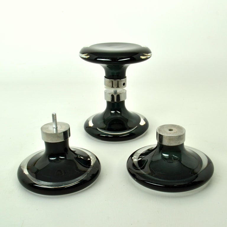 Double Door Handles Pair Minimal Round Murano Emerald Green Glass For