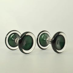 Architectural Double Door Handles Pair Minimal Round Murano Emerald Green Glass