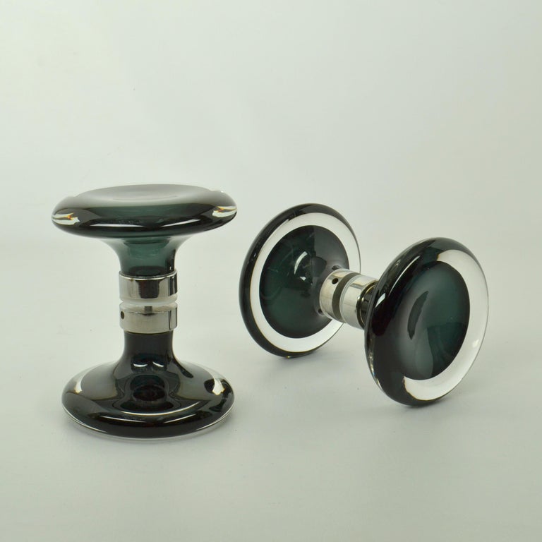 Double Door Handles Pair Minimal Round Murano Emerald Green Glass For