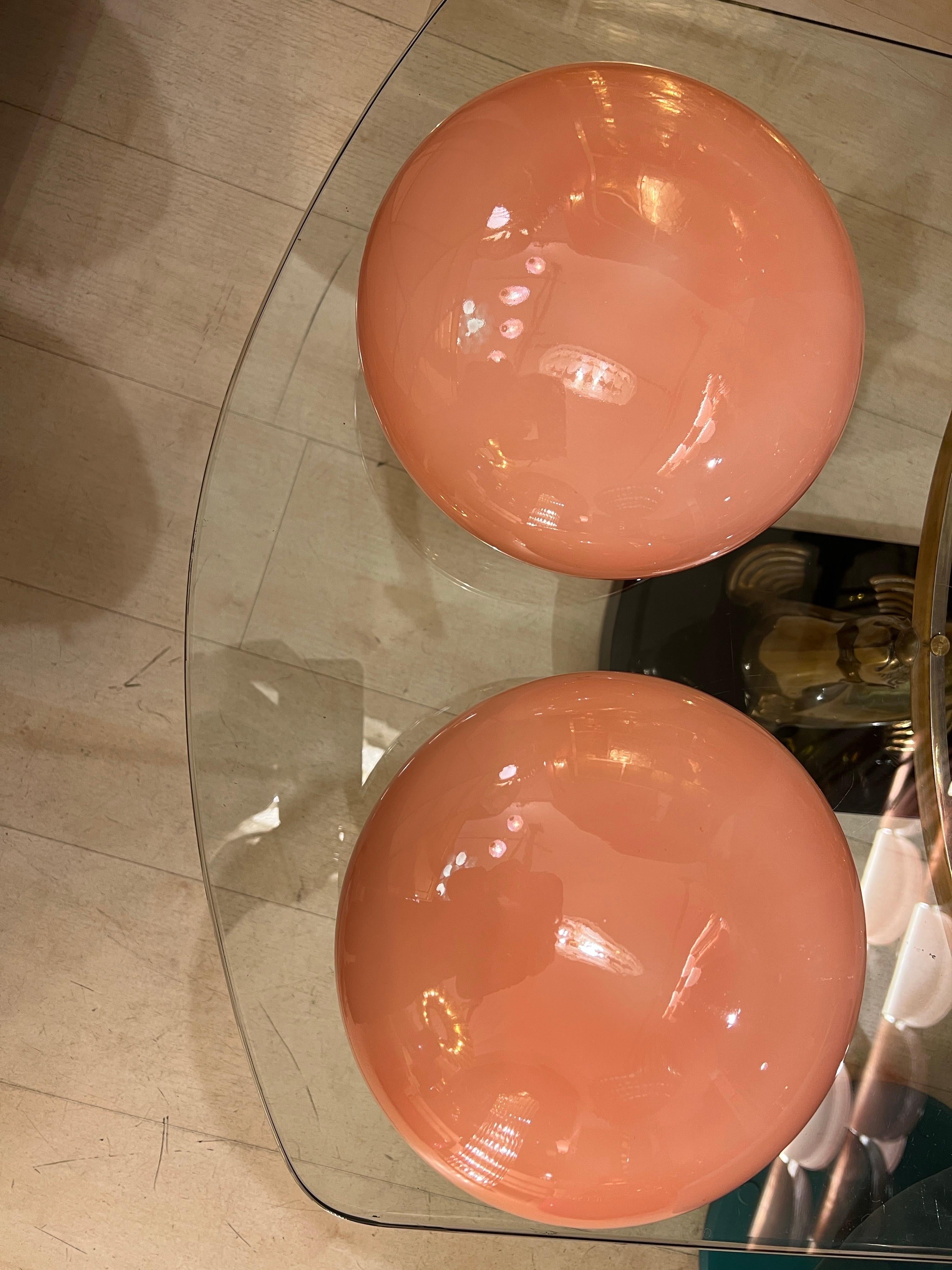 Paire d'appliques murales rondes en verre rose de Murano  1970 Bon état à Florence, IT