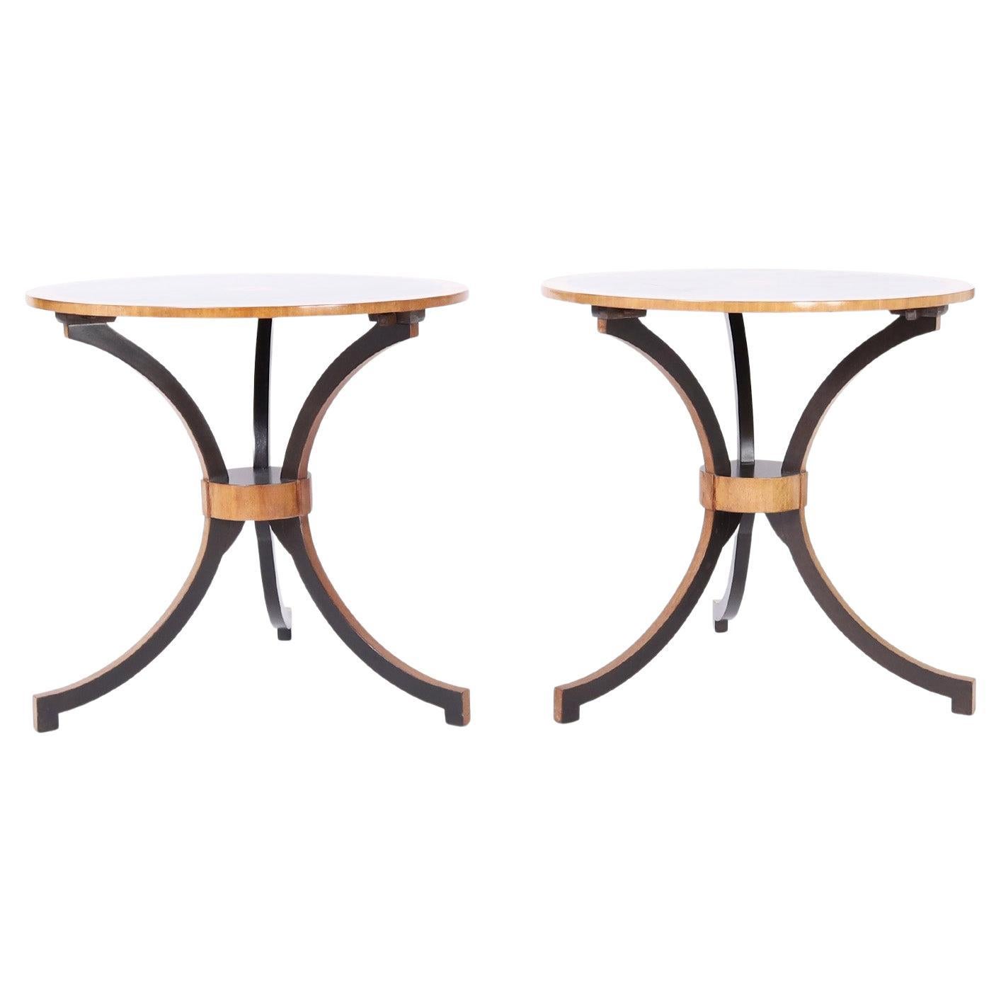 Pair of Round Neoclassical Style Tables For Sale
