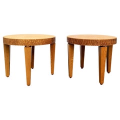 Pair of Round Oak Simulated Bark Edge Side Tables