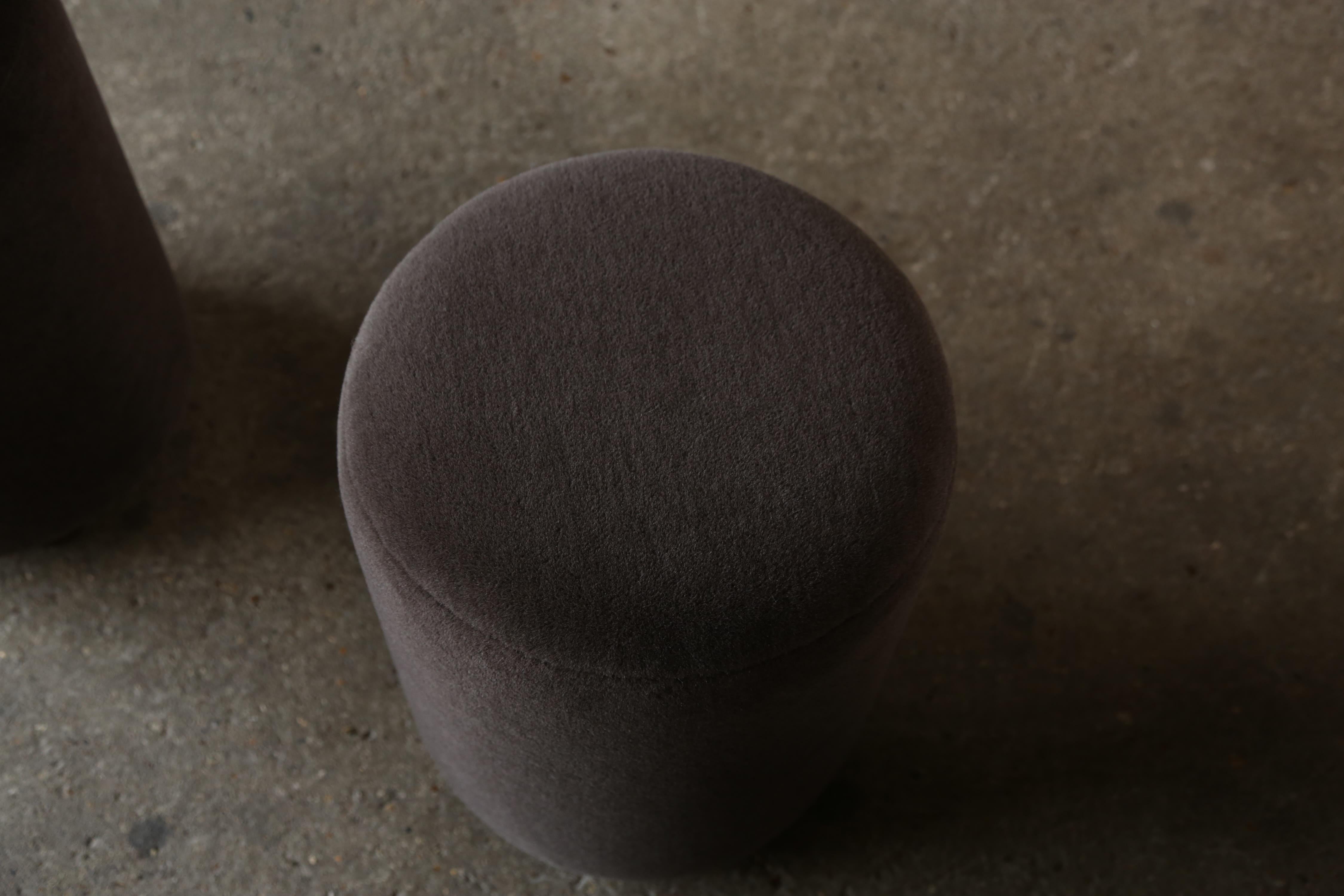 Pair of Round Ottomans / Footstools in Pure Alpaca For Sale 4