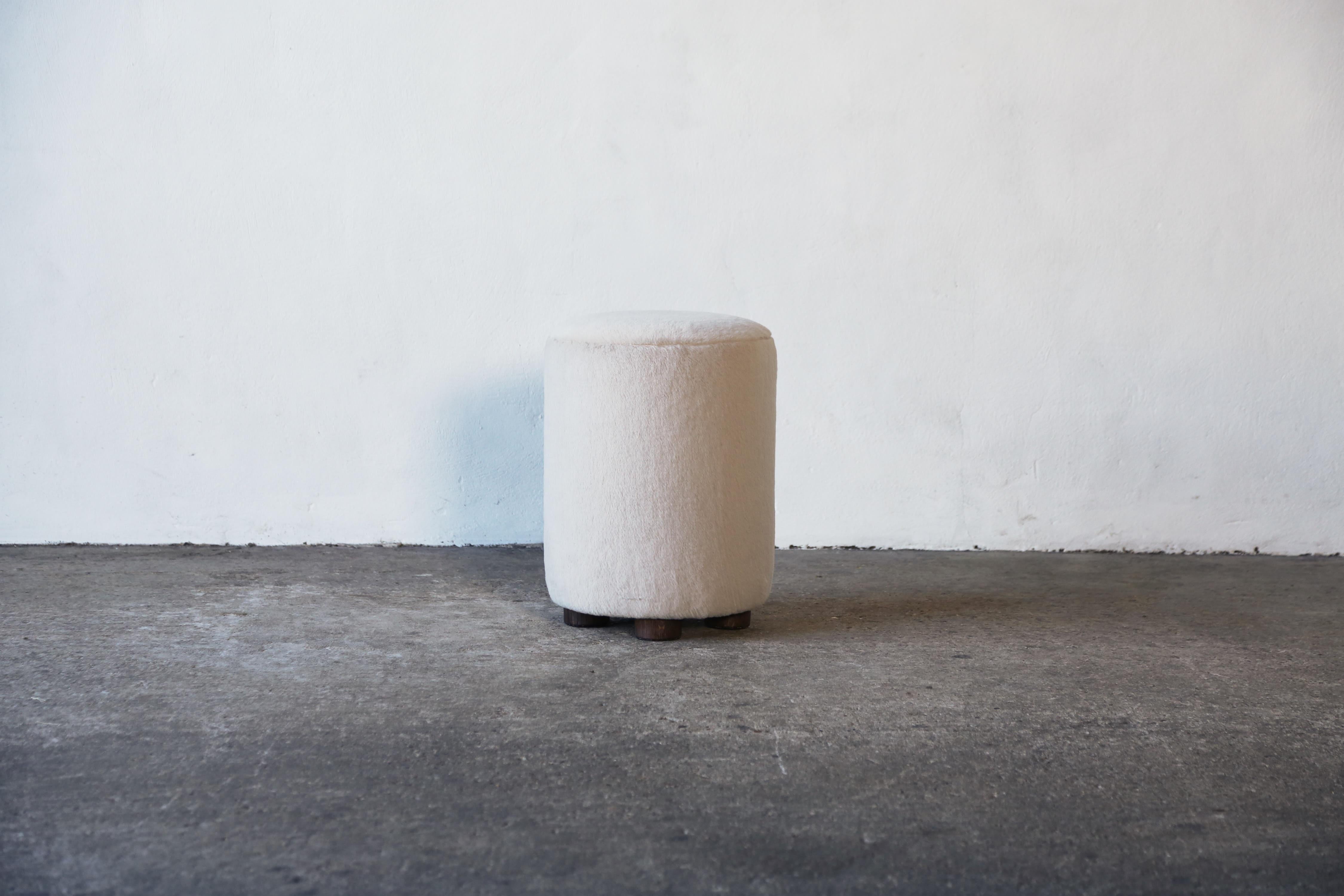 British Pair of Round Ottomans / Footstools in Pure Alpaca For Sale
