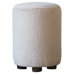 Pair of Round Ottomans / Footstools in Pure Alpaca