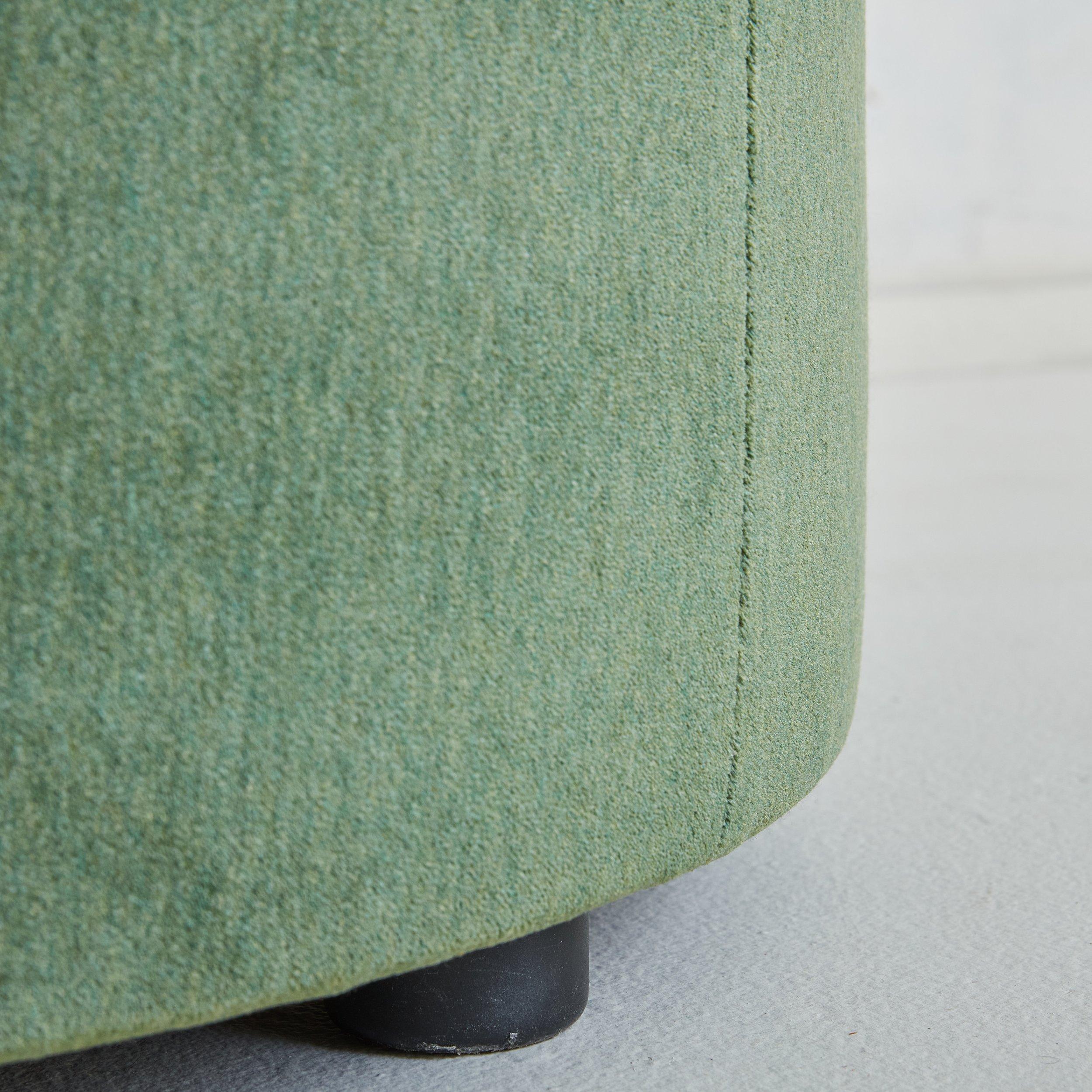 French Pair of Round Ottomans in Sage Green Velvet, France 1960s For Sale
