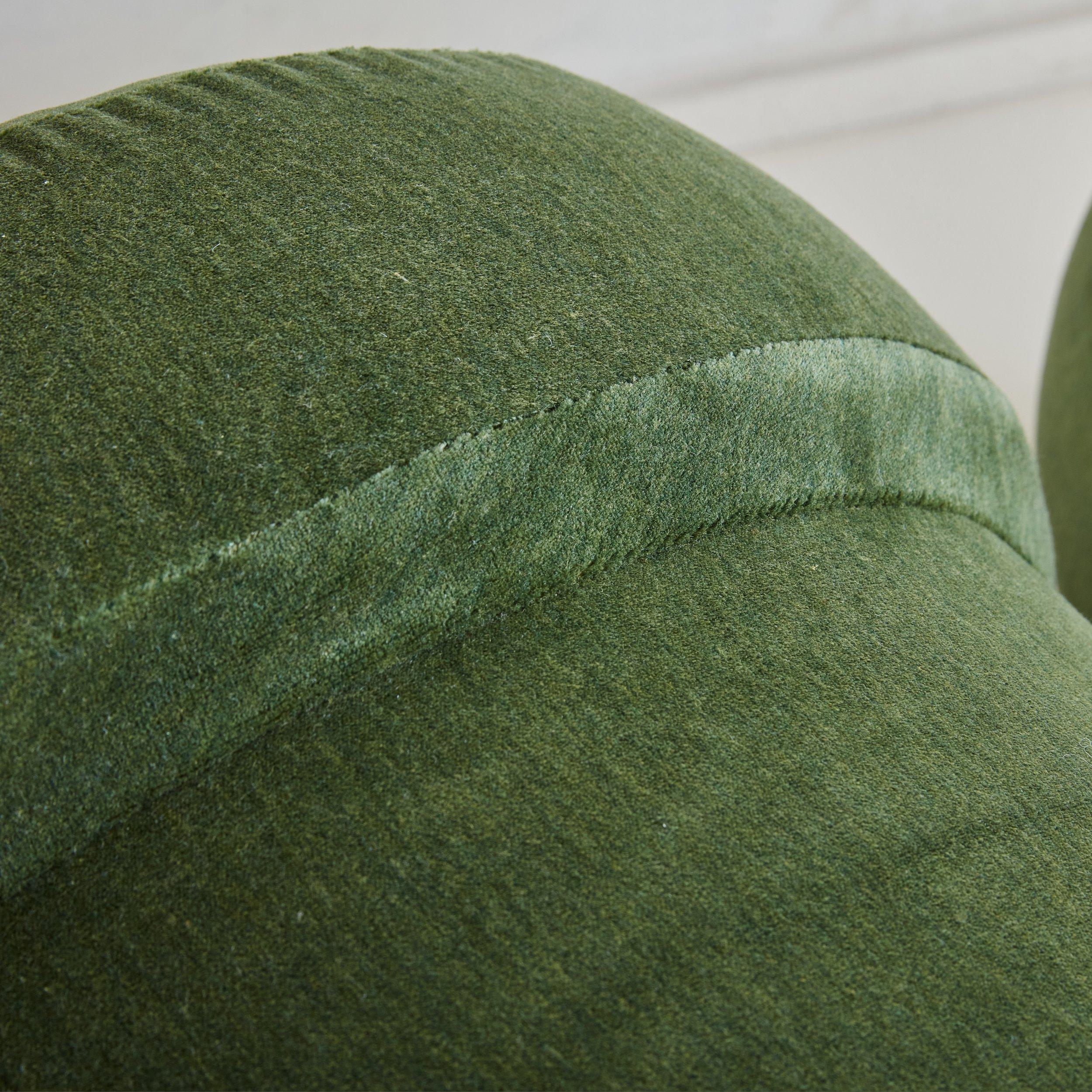 Upholstery Pair of Round Ottomans in Sage Green Velvet, France 1960s For Sale