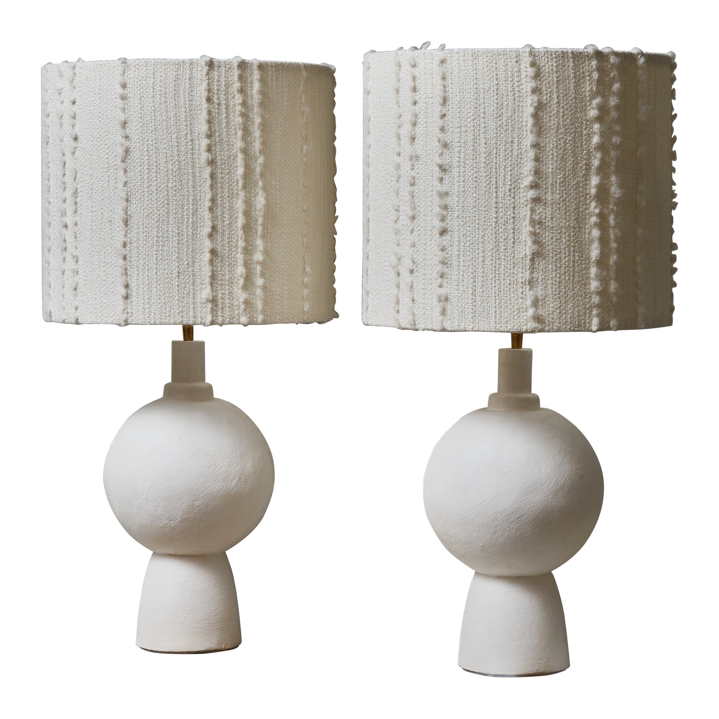 Pair of Round Plaster Table Lamps For Sale