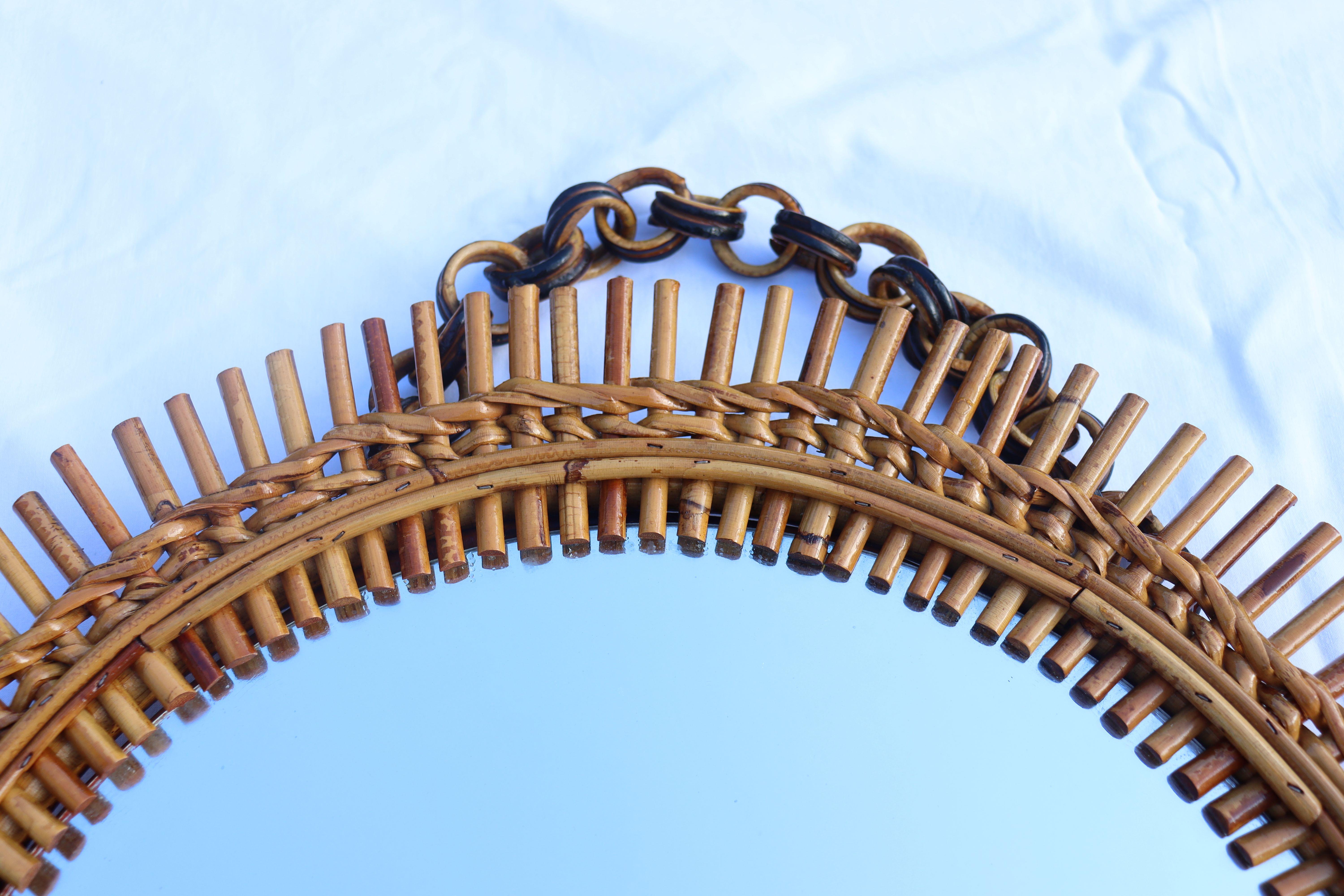 Coppia di specchi rotondi in rattan e bambù di Franco Albini in vendita 4