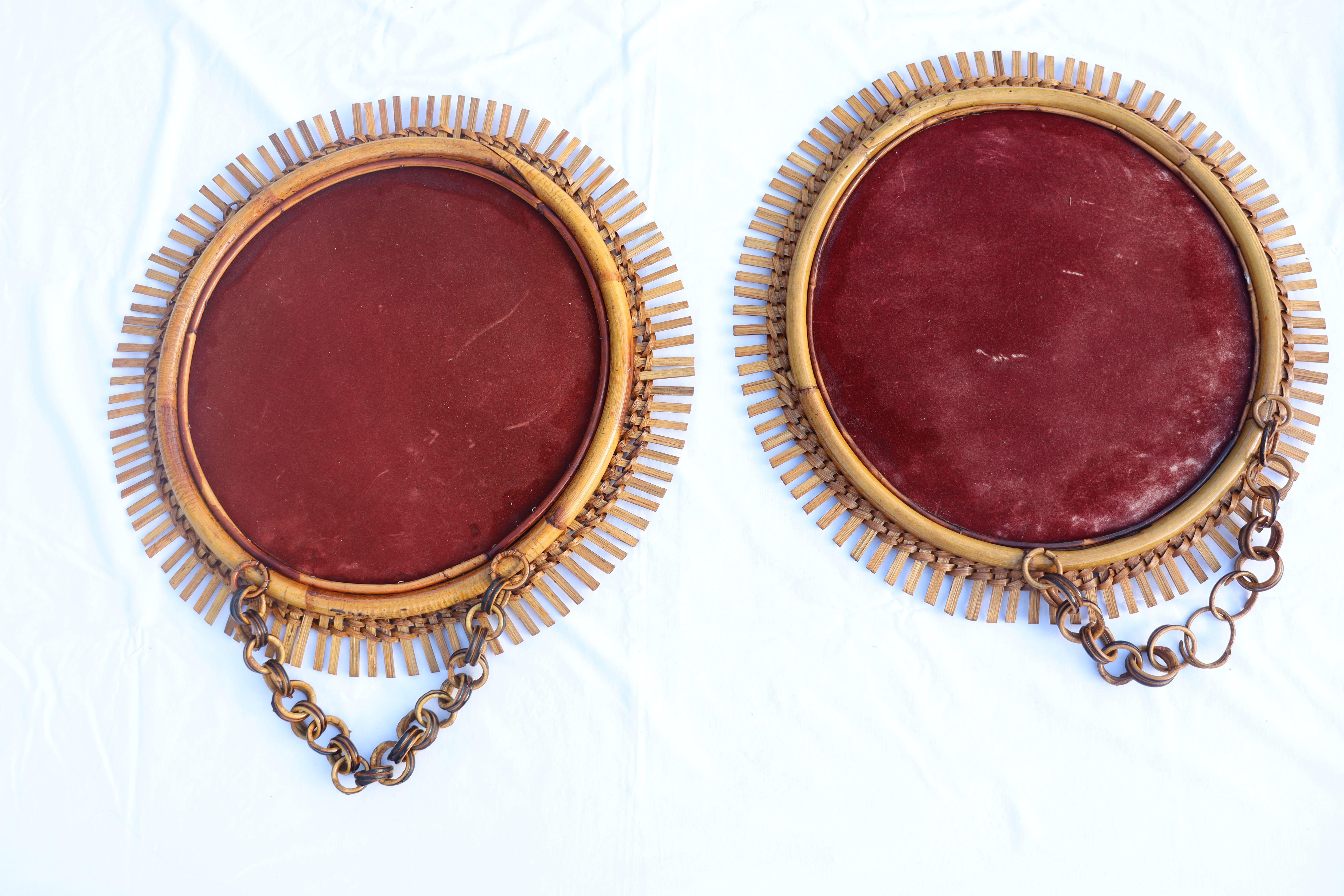 Paire de miroirs ronds en rotin et bambou de Franco Albini en vente 5