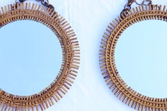 Pair Of Round Rattan And Bamboo Mirrors By Franco Albini